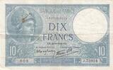 France 1939 10 Francs - Minerva - 28-09-1939 - Serial J.72924 VF