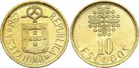 10 Escudos - Portugals coat of arms and a sailors bow - 1987 XF