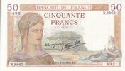 France 1938 50 Francs - Ceres - 03-11-1938 - Serial N.8965 XF+