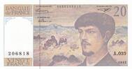 France  20 Francs - Debussy - 1992 - Serial A.035 UNC