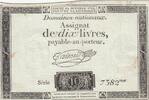 France 1792 10 Livres - Watermark Republique - French Revolution - 24-10-1792 - Serial 7382 VF