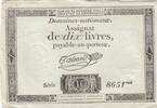 France 1792 10 Livres - Watermark Republique - French Revolution - 24-10-1792 - Serial 8651 XF