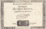 France 1792 10 Livres - Watermark Fleur de Lys - 24-10-1792 - Sign. Taisaud - Serial 932 VF