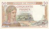 France 50 francs 50 Francs - Ceres - 26-08-1937 - Serial U.6822 -