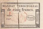 5 francs 1796 Frankreich 5 Francs - Mandat Territorial - 28 Ventose de l an 4 - Serial 1907 - Red stamp II / VZ