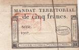 5 francs 1796 Frankreich 5 Francs - Mandat Territorial - 28 Ventose de l an 4 - Serial 1907 - Red stamp II / VZ