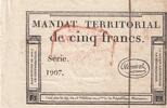 France 1796 5 Francs - Mandat Territorial - 28 Ventose de lan 4 - Serial 1907 - Red stamp XF