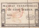 France 1796 5 Francs - Mandat Territorial - 28 Ventose de lan 4 - Serial 1907 - Red stamp XF