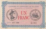France 1915 1 Franc - Belfort Chamber of Commerce - 18-08-1915 - Serial AC.128 FF+