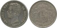 Spain  5 Pesetas Amadeo I - Arms - 1871 VF