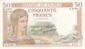 France 50 francs 50 Francs Ceres - 16-07-1936 - Serial K.4786 - VF to XF -