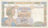 France 500 francs 500 Francs Pax with wreath - 31-10-1940 Serial X.1214 - F+ -