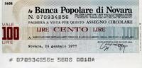 Italy 100 lires 100 Lire Banco Popolare di Novara - 1977 - Novara - UNC -