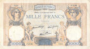 France 1000 francs 1000 Francs Ceres and Mercury - 16-12-1937 Serial P.3130 - F to VF -