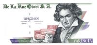 Switzerland 1 douzain 1 Varinota, Test Note - De la Rue Giori - Beethoven - Uniface Purple and Off-White -