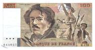 France  100 Francs Delacroix - 1991 Serial H.170 - Large watermark - VF