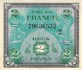 France 2 francs 2 Francs Allied Military Currency (Flag) - 1944 Serial 2 - VF+ -
