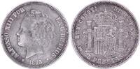 Spain 5 pesetas 5 Pesetas, Alfonso XIII - Arms -1893 (93 ) PG V -