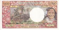 Tahiti 1000 francs 1000 Francs Tahitian woman - Hut in palm trees - 1985 - F.7 - PUNC - P.27d -