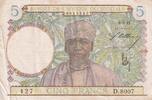 French West Africa 1941 5 Francs - Coffe tree - Man weaving - 06-03-41 - Serial D.8007 - VF+ - P.21