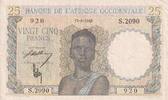 French West Africa  25 Francs - Woman, Man with a cow - 1943 - Serial S.2090 - VF+ - P.38
