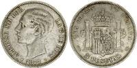 Spain 5 pesetas 5 Pesetas, Alfonso XII - Arms - 1877 (77) DE-M -