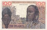 West AFrican States  100 Francs - Mask - ND(1959) - Serial K.279 - P.2b VF+