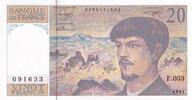 France  20 Francs - Debussy - 1991 - Serial F.033 - P.151 UNC