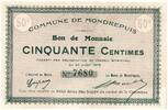 France 50 centimes 50 cent. Mondrepuis City - 23/08/1915 UNC