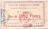 France 5 francs 5 Francs Fresnoy-Le-Grand City - 1915 -