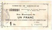 France 1 franc 1 Franc Seboncourt City - 31/03/1915 -
