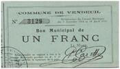 France 1 franc 1 Franc Vendeuil City - 1915 -