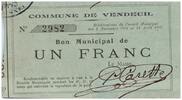 France 1 franc 1 Franc Vendeuil City - 1915 -
