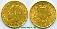 Italien 20 Lire Mzz. T BN, Viktor Emanuel II. 1861-1878, 6,47 g/900 Gold, S35, vz+ -