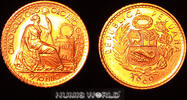 Peru 5 Soles Peru, 5 Soles, 1969, Lima, Sitzende Liberty, 1,6 g/900 Gold, ultraselten, nur 127 Ex. ausgegeben, KM235, Prachtexemplar -