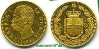 Italien 20 Lire Umberto I. 1878-1900, Rotgold, 6,46 g/900 Gold, f. Stg -