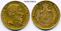 Belgien 20 Francs 1878 Leopold II. 1865-1909, 6,45 g/900 Gold, S26, f. Stg  827,40 EUR  Excl. 23,00 EUR Verzending