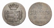 Oldenburg Cu 1/2 Grote 1831 Paul Friedrich August 1829-1853 VF