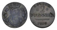Sachsen-Coburg-Saalfeld Cu 2 Pfennig Ernst 1806-1826 -