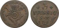 Mainz, Erzbistum Cu 3 Pfennig 1761 Erfurt Johann Friedrich Karl Graf von Ostein 1743-1763 Winz. Prägeschwäche, VF