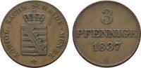 Sachsen-Albertinische Linie Cu 3 Pfennig Friedrich August II. 1836-1854 -