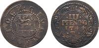 Mecklenburg-Rostock, Stadt Cu 3 Pfennig 1744 R Minimal gebogen, VF