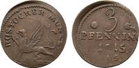 Cu 3 Pfennig 1815 AS Mecklenburg-Rostock, Stadt  Leicht justiert, sehr schön +