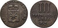 Cu 3 Pfennig 1781 PS Arolsen Waldeck Friedrich 1763-1812 Schrötlingsfehler, sehr schön