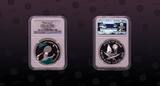 QATAR, KM# 32 , Silver, 10 Riyal, 2006, Proof, 15th Asian Games - Tennis player and aqua color. Scarce coin in Superb Gem Proof