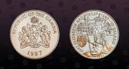 GAMBIA 10 Dalasis GAMBIA, KM# 71 , Silver, 10 Dalasis, 1997, Proof, Queen Elizabeth II and Prince Philip, 50th Wedding Anniversary. Gold Plated sh -