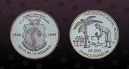 GUINEA 20000 Francs GUINEA , KM# 64 , Silver, 20000 Francs, 1995, Proof, 35th Anniversary of Guinea Franc. Rev. Women planting plam tree. Coin hou -