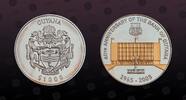 GUYANA , KM# 54 , Silver, 1000 Dollars, 2005, Proof, 40th Anniversary of the Bank of Guyana. Bank building gold plated. Scarce