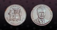 5 Dollars 1971 JAMAICA JAMAICA, KM# 58 , Silver, 5 Dollars, 1971, Proof, Norman W. Manley - Premier 1959-1962. Coin in excellent condition! 