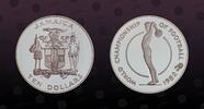 JAMAICA, KM# 98 , Silver, 10 Dollars , 1982, Proof , Soccer World Championship - Standing player with ball. Coin in excellent co